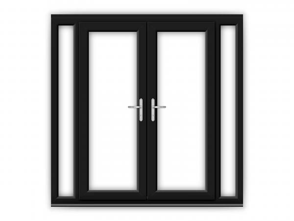 5ft Black uPVC French Doors with Narrow Side Panels