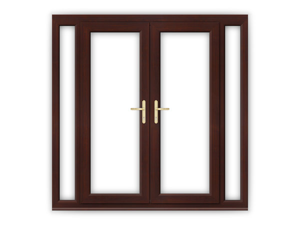 5ft Rosewood uPVC French Doors with Narrow Side Panels