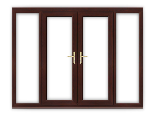 5ft Rosewood uPVC French Doors with Wide Side Panels