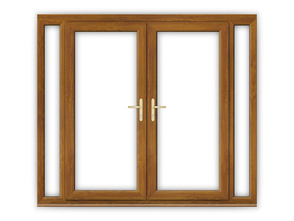 6ft Golden Oak uPVC French Doors with Narrow Side Panels